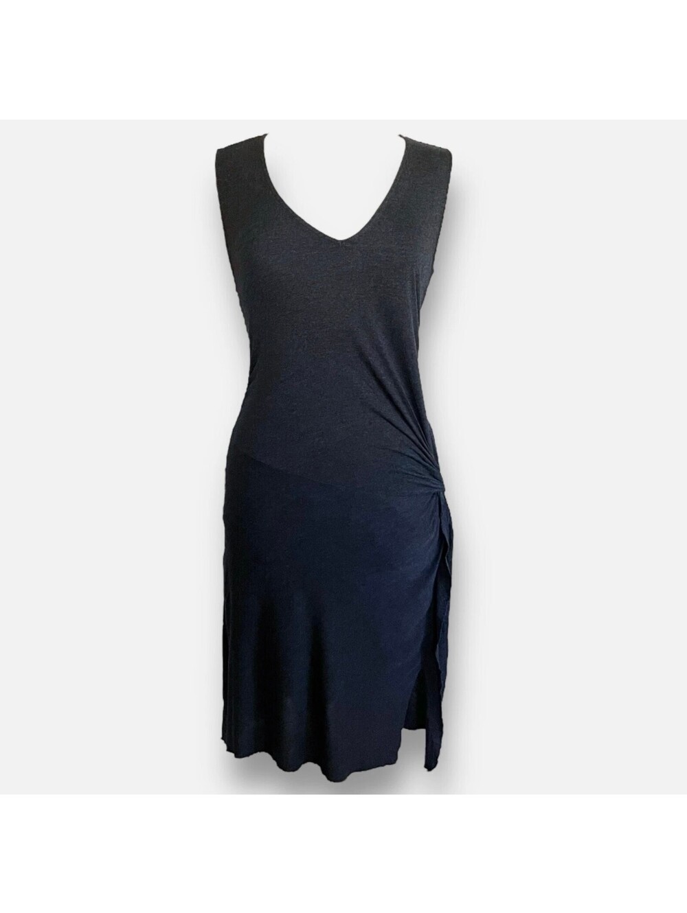 AllSaints Ruched Knot-Front Bodycon Midi Dress Size 10 (UK14) Charcoal Grey